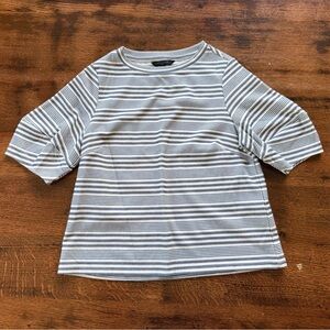 Banana Republic White and Blue Lantern Sleeve Boxy Tee, Dressy